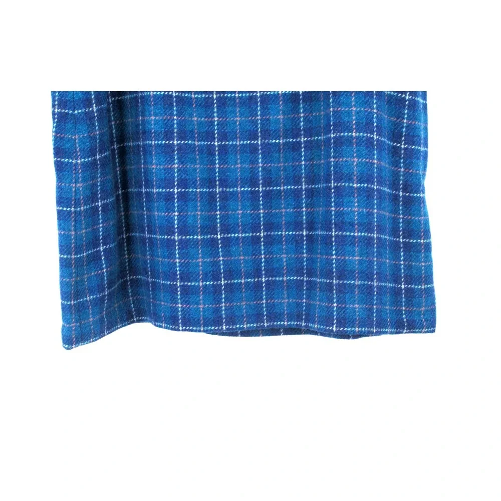 J. CREW Midi Tartan Plaid Skirt Women 14 Blue Wool Blend Belt Academia Old Money
